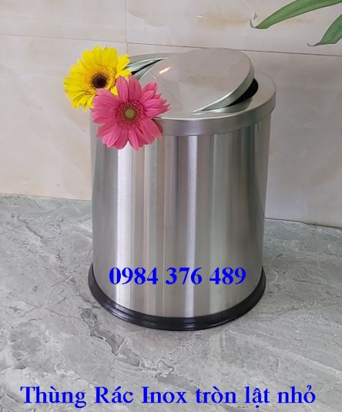THÙNG RÁC INOX TRÒN NẮP LẬT S1
