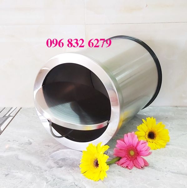 THÙNG RÁC INOX TRÒN NẮP LẬT S1